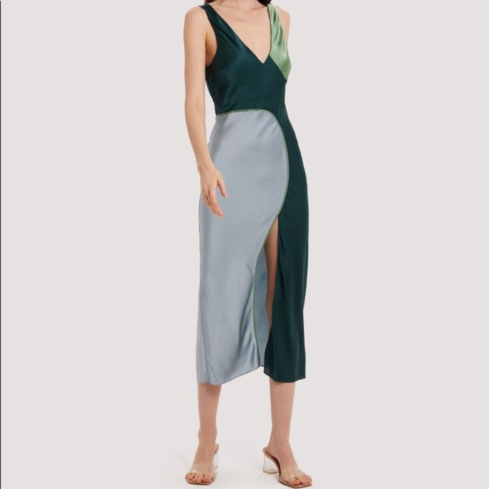 NAP Scoop Neck Artistic Silk Dress, Blue & Green